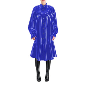 Wetlook PVC Full Sleeve Button-Up Lapel Neck Dress Mermaid Style Club Party Outfits S-7XL Multi-Color