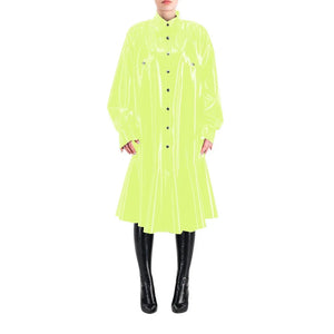 Wetlook PVC Full Sleeve Button-Up Lapel Neck Dress Mermaid Style Club Party Outfits S-7XL Multi-Color