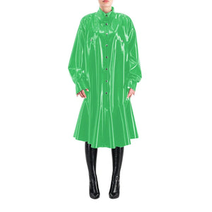 Wetlook PVC Full Sleeve Button-Up Lapel Neck Dress Mermaid Style Club Party Outfits S-7XL Multi-Color