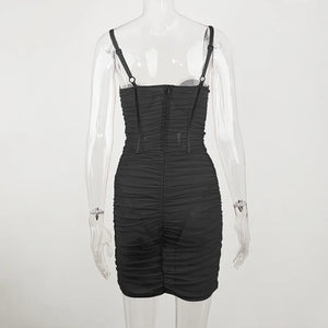 Structured Sheer Mesh Mini Dress with Underwire and Adjustable Straps, Hidden Back Zipper