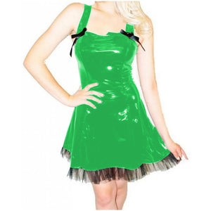 Vinyl PVC Leather Glossy Strappy Flared A-line Mini Dress Wetlook Tank Camisole Party Clubwear Multi-Color