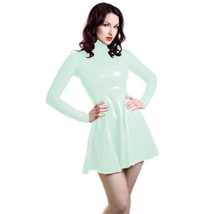 Women's Long Sleeve Wet Look PVC Mini Dress Bodycon A-line Faux Latex Stand Collar Zipper Party Clubwear in Multi-Color