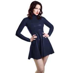 Women's Long Sleeve Wet Look PVC Mini Dress Bodycon A-line Faux Latex Stand Collar Zipper Party Clubwear in Multi-Color