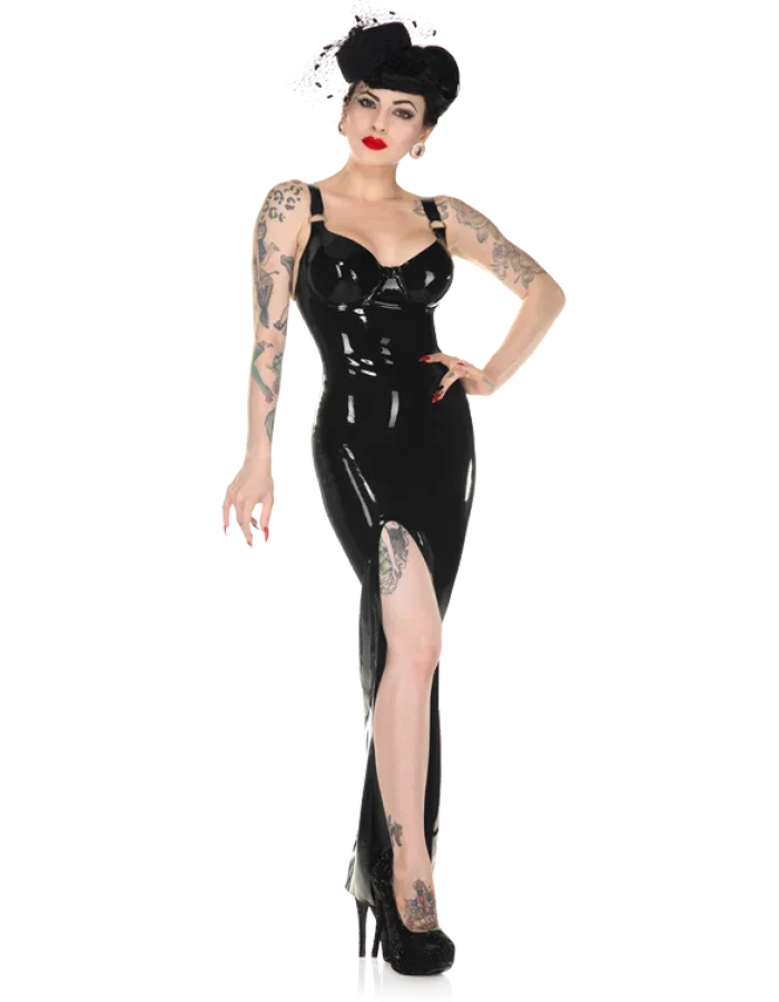 Wet Look Vinyl Faux Latex PVC Maxi Dress with Straps and High Split for Women Multi-Color Club Wear