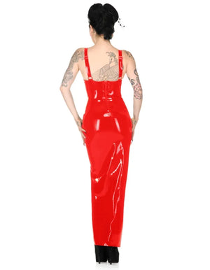 Wet Look Vinyl Faux Latex PVC Maxi Dress with Straps and High Split for Women Multi-Color Club Wear