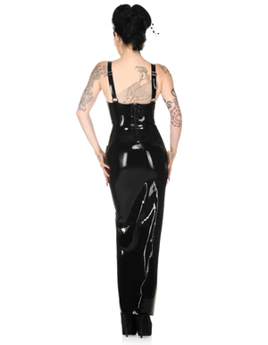 Wet Look Vinyl Faux Latex PVC Maxi Dress with Straps and High Split for Women Multi-Color Club Wear