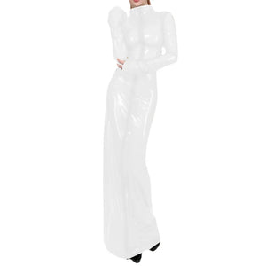 Clear PVC Wetlook Turtleneck Sheath Maxi Dress Full Sleeve Front Zip Pencil Dress Clubwear Multicolor