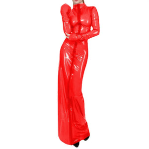 Clear PVC Wetlook Turtleneck Sheath Maxi Dress Full Sleeve Front Zip Pencil Dress Clubwear Multicolor