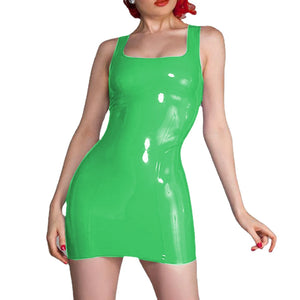 Women's PVC Leather Bodycon Mini Dress Sleeveless Tank Square Neck Club Party High Street Vestido S-7XL Multi-Color