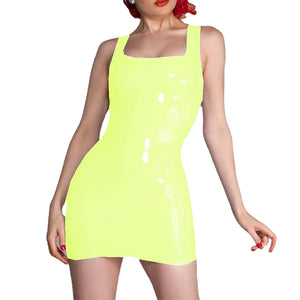 Women's PVC Leather Bodycon Mini Dress Sleeveless Tank Square Neck Club Party High Street Vestido S-7XL Multi-Color