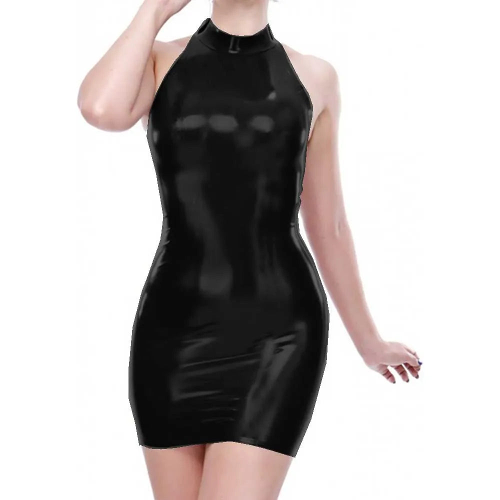 Wetlook PVC Sleeveless Sheath Mini Dress Faux Latex Bodycon Night Dress Party Clubwear Streetwear S-7XL Multi-Color