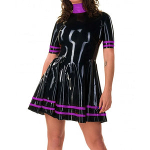 Women's Multicolor PVC Faux Latex Mini A-line Dress with Turtleneck and Full Sleeves for Parties and Clubs