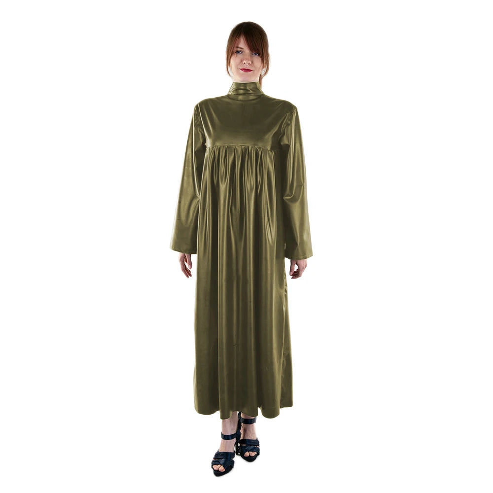 Women Turtleneck Long Sleeve Loose PU Leather Pleated Midi Dress High Waist Casual High Street Long Robe 7XL Multi-Color