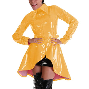 Women's Wetlook PVC Leather Full Sleeve Turn-Down Collar A-Line Mini Dress Coat with Front Zipper Jackets Tops Club High Street Multi-Color