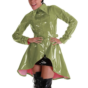 Women's Wetlook PVC Leather Full Sleeve Turn-Down Collar A-Line Mini Dress Coat with Front Zipper Jackets Tops Club High Street Multi-Color