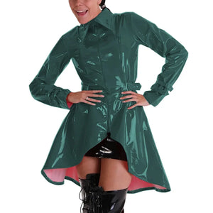 Women's Wetlook PVC Leather Full Sleeve Turn-Down Collar A-Line Mini Dress Coat with Front Zipper Jackets Tops Club High Street Multi-Color