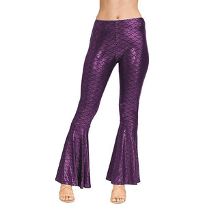 Womens Fish Scale Bell-bottoms Faux Leather Shiny Flared Pants Mermaid Costume Multi-Color S-7XL Clubwear Pole Dancing