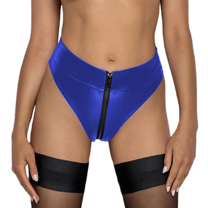 Glossy Wetlook Zipper Open Crotch Leather Shorts Crotchless Underwear Latex High Waist Mini Hot Pants Multicolor