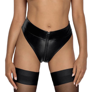 Glossy Wetlook Zipper Open Crotch Leather Shorts Crotchless Underwear Latex High Waist Mini Hot Pants Multicolor