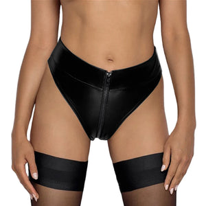 Glossy Wetlook Zipper Open Crotch Leather Shorts Crotchless Underwear Latex High Waist Mini Hot Pants Multicolor