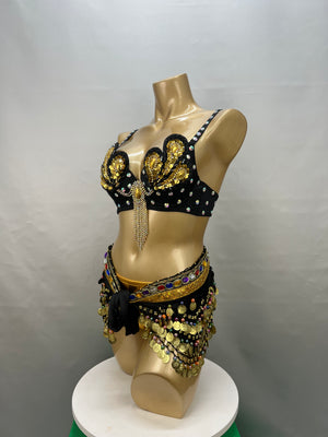 Samba Belly Dance Costume Hand Beaded  Bra and Hip Scarf Belt 2PCS/SET BB010+HS902