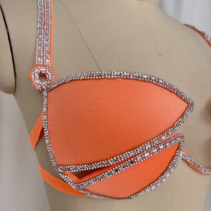 New Style Samba Carnival Rave Festival Party Wire Bra Rainbow Stone Orange Color