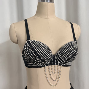 New Style Samba Carnival Handmade Belly Dance Diamond Costumes Bra,Panty And Mini Skirt 3 Piece Black Color