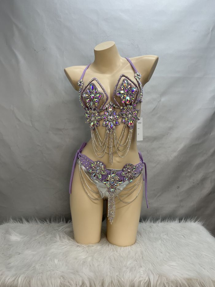 Samba Carnival Wire Bra & Panty & Belt Set Hand Made Belly Dancing Costume Outfit FREE SHIPPING CB026
