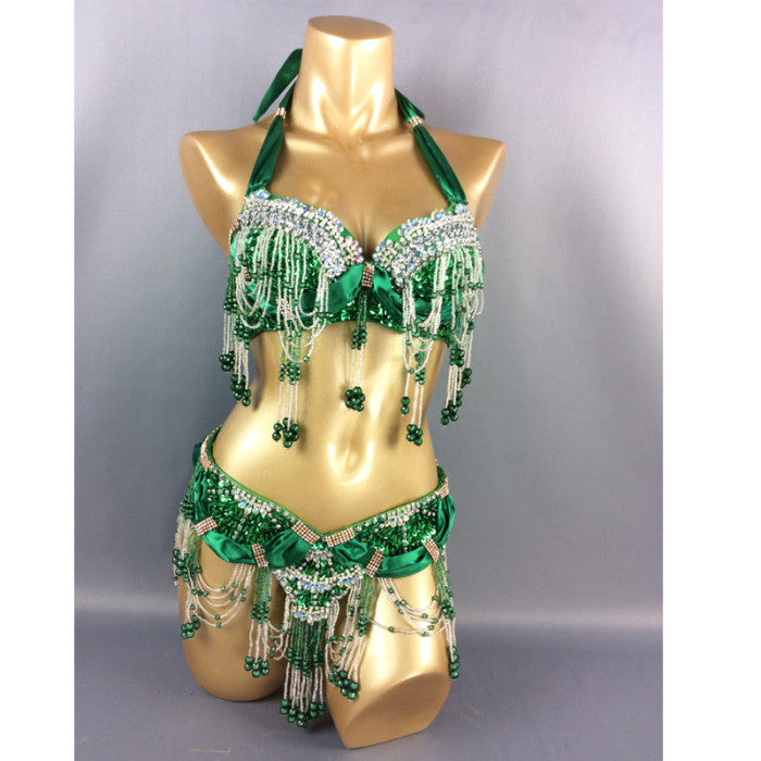 hot selling belly dancing performance costumes,handmade beading set bra&belt set TF1356