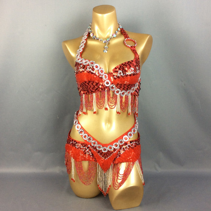 Hot design handmade beaded belly dance costume wear Bar+Belt 2piece/ set ,7 color ladies belly dance costumes women dancing wear TF250