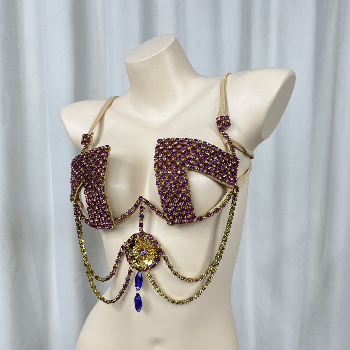 New Style Samba Carnival Rave Festival Party Wire Bra Rainbow Stone Brown Color