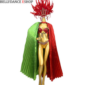 Samba Carnival bra,belt and panty,feather head piece,cape,handmade beads pageant cabaret broadway C042