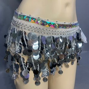 Women's Beaded Crystal Silver Belly Dance Costume Wear Bra+Panty+Hip Scarf 3pc Set Sexy Bellydancing Suit Bellydance Clothes N21011