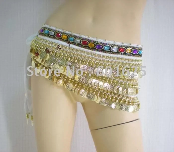 5pcs mix colors Belly dance Hip Scarf 338 coins gold/silver Coin Belt Wraps HS1015-2