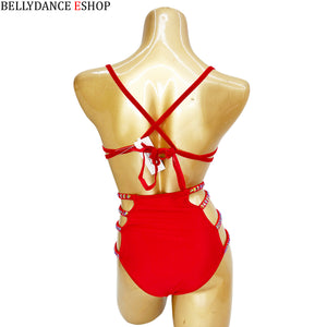 Samba Carnival Wire Bra And Panty Rainbow Stone Red color Handmade 2 piece BP038