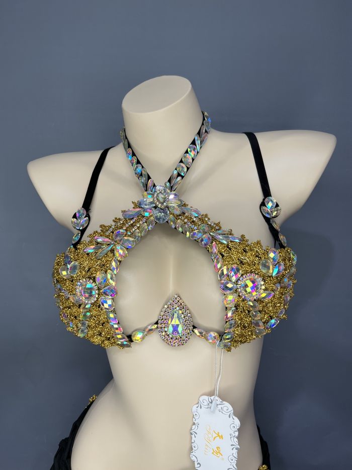 Samba Carnival Rave Festival Party Wire Bra Rainbow Stone