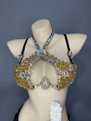Samba Carnival Rave Festival Party Wire Bra Rainbow Stone