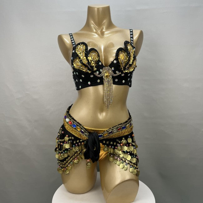 Samba Belly Dance Costume Hand Beaded  Bra and Hip Scarf Belt 2PCS/SET BB010+HS902