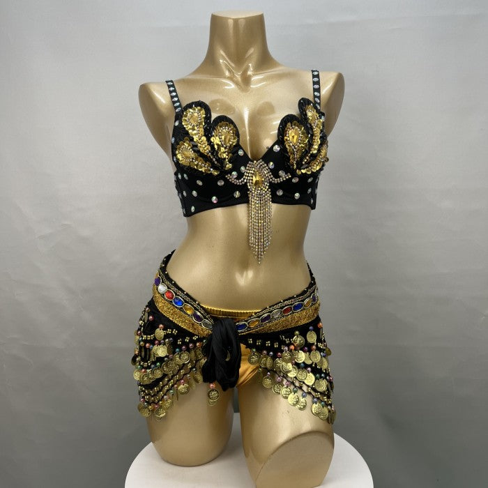Samba Belly Dance Costume Hand Beaded  Bra and Hip Scarf Belt 2PCS/SET BB010+HS902