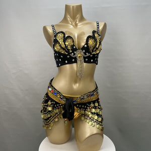 Samba Belly Dance Costume Hand Beaded  Bra and Hip Scarf Belt 2PCS/SET BB010+HS902