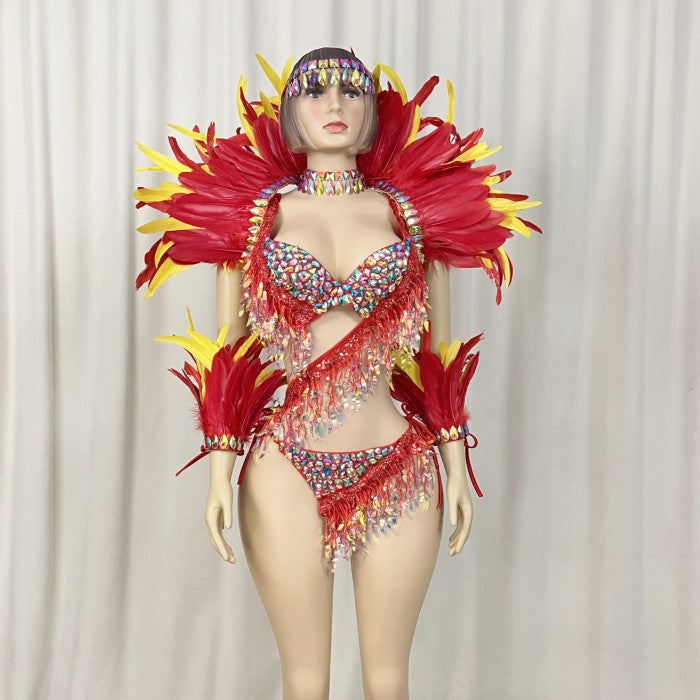 Samba Carnival  Bra And Panty With Feather Hand Beads Passista Pageant Cabaret Broadway Theater Mrdi Gras,Vegas Showgirl CF052