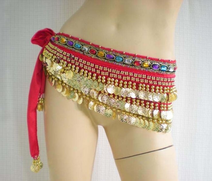 5pcs mix colors Belly dance Hip Scarf 338 coins gold/silver Coin Belt Wraps HS1015-2