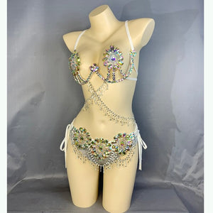 New Arrival Sexy Samba Carnival For Women Wire Bra & Belt Crystal Stones Samba Suit Outfit C033