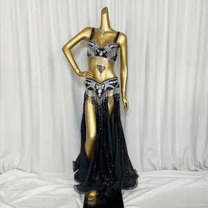 New Women's beaded belly dance costume halloween wear Bar+Belt 2pc set ladies belly dancing costumes bellydance carnival clothes tf1406