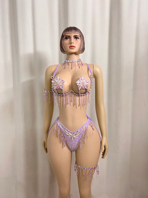 New Handmade Top Quality Samba Rio Carnival Wire Bra+Panty With Stone Sexy Belly Dancing Costume