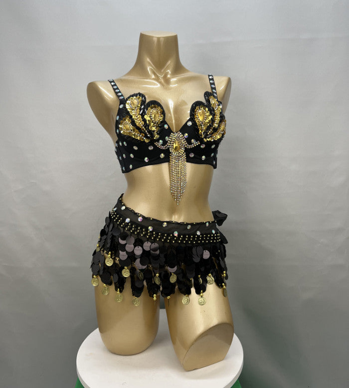 Samba Belly Dance Costume Hand Beaded  Bra and Hip Scarf Belt 2PCS/SET BB010+HS902