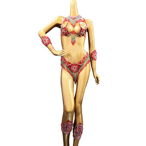 Sexy Samba Carnival Costumes Handmade Beaded Bra&Thong Set Women Outfit Belly Dance Clothes Nightclub Party Showgirl dance wear C022