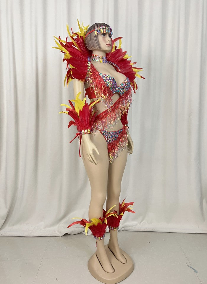 Samba Carnival  Bra And Panty With Feather Hand Beads Passista Pageant Cabaret Broadway Theater Mrdi Gras,Vegas Showgirl CF052