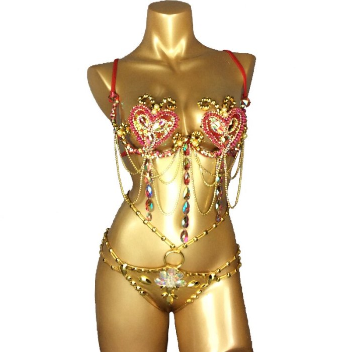 Samba Carnival Wire Bra & Panty 2pcs/Set Rainbow stones free shipping CB1721