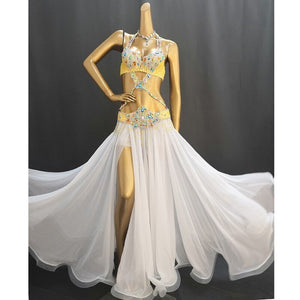 Hot Sale Professional Belly Dance Costume Set for Women Performance Outfit Bollywood Showgirl Dancer Belly Dance Costume clothes TF1732 yellow + sk1905